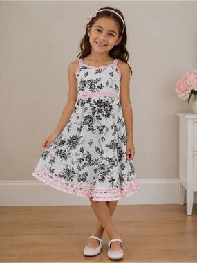 Biscotti Pink and Black Floral Kids Formal Dress